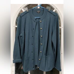 Talbots Womens Teal Jacket Size L Gold Button Details Long Sleeve Cotton Blend